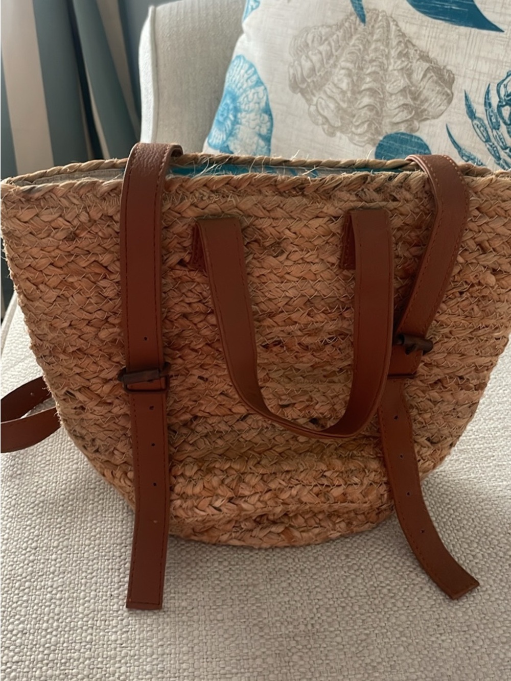 XIX Palms Jute Insulated Picnic Tote with Brown Straps